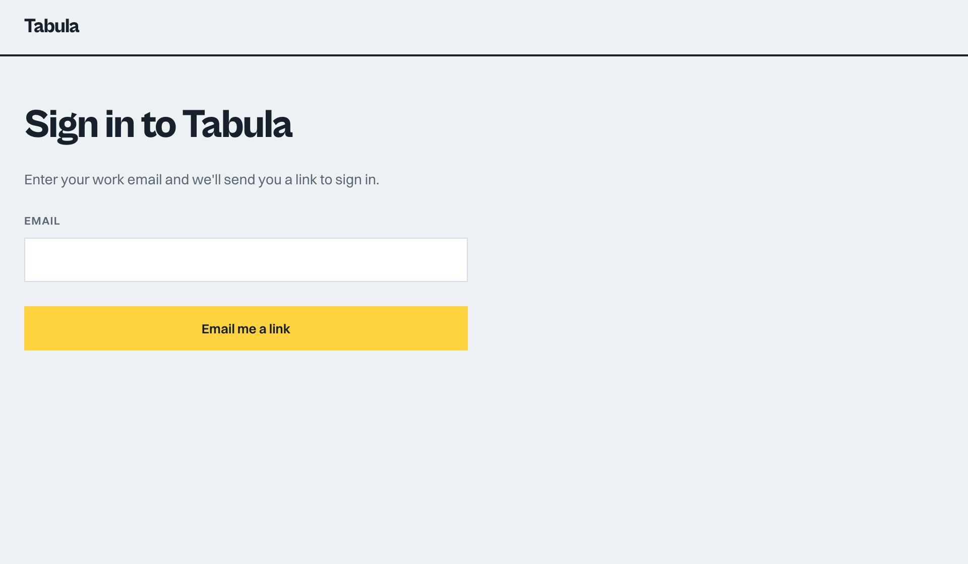 The Tabula sign-in page with an email field and the Email me a link button