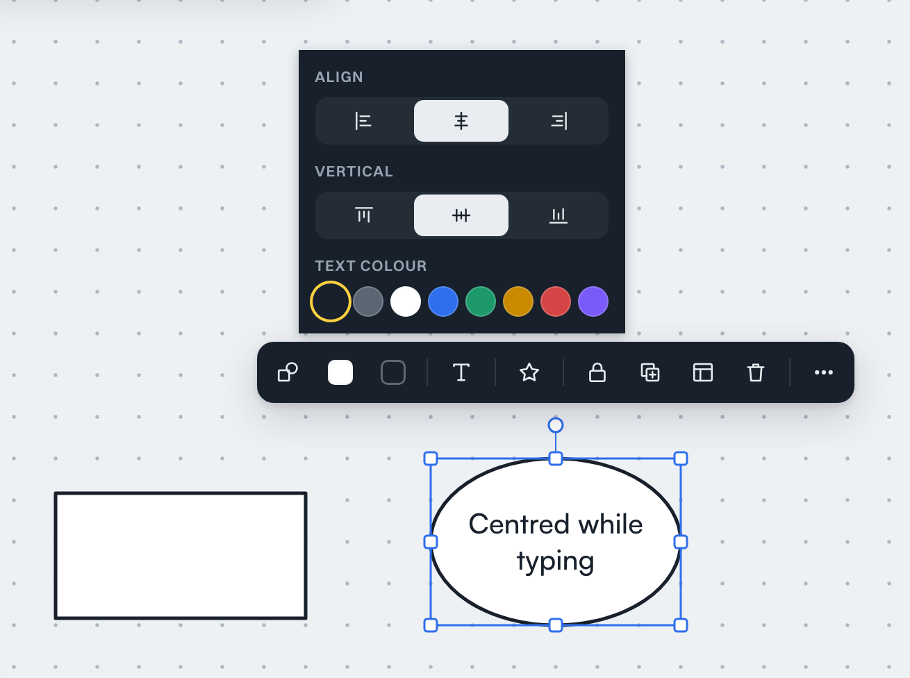 The Text popover with Align, Vertical and Text colour